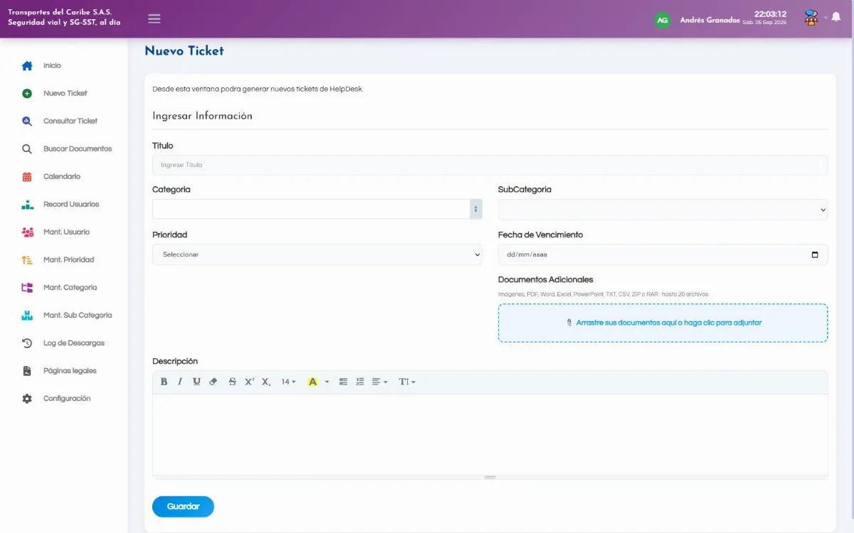 Abrir un tiquete y adjuntar los documentos